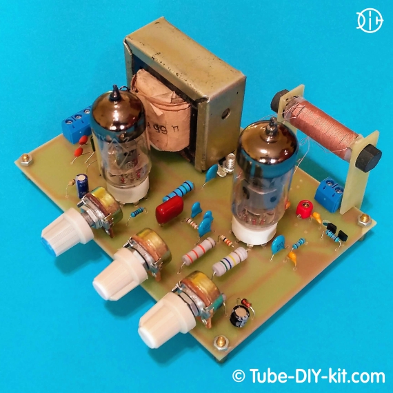 DIY kit two vacuum tubes medium wave AM tuned RF receiver with a grid or regenerative detector
