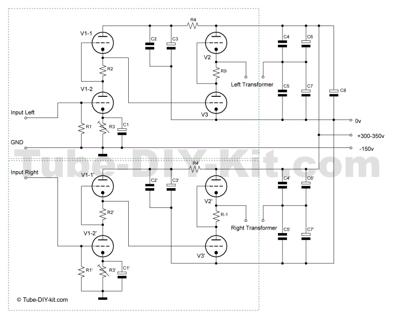 Two-unit stereo Hi-End low-frequency amplifier circuit