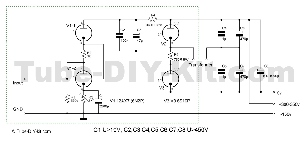 Circuit of Tube DIY kit Single Channel Hi-End Low Frequency Amplifier Unit