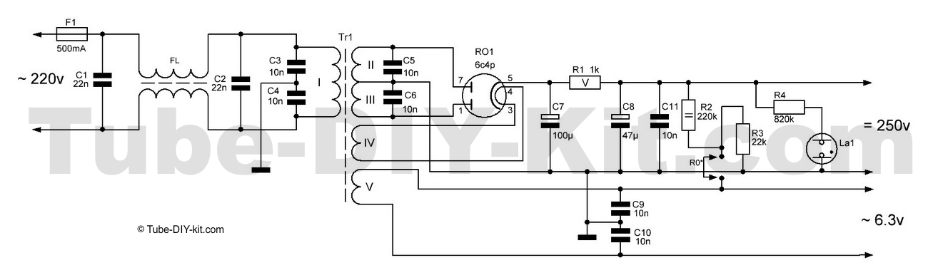 Схема радиоконструктора блок питания для ламповых конструкций на кенотроне