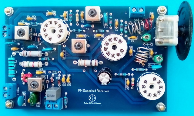 Assembled PCB radio-frequency unit FM superheterodyne receiver on 3 vacuum tubes